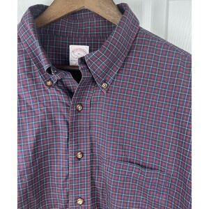 Brooks Brothers 346 Shirt Mens Extra Large Blue Red Plaid Button Down Non Iron